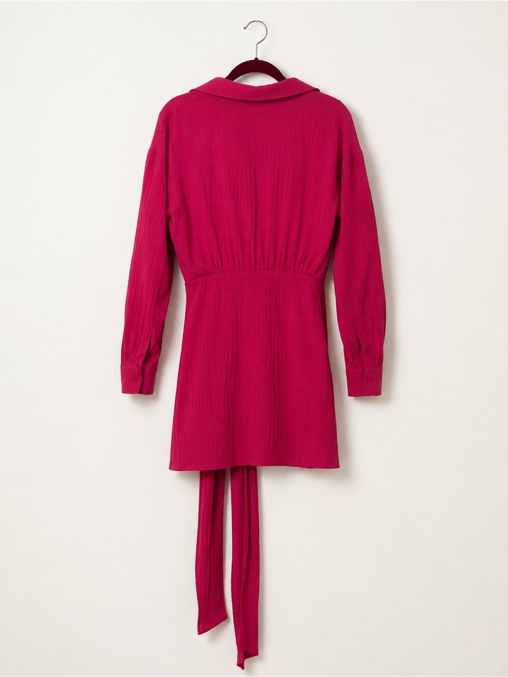 NWT Zara Fuchsia Pink Wrap Mini Dress Long Sleeve Size L - Picture 3 of 6